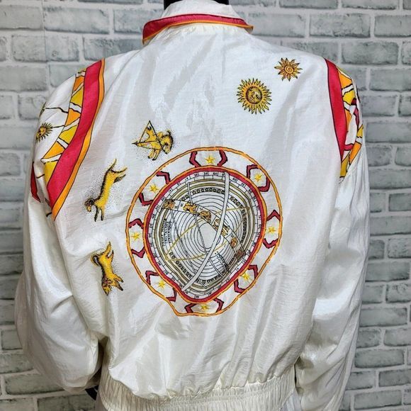 Vintage 90s Le Coq Sportif Size S Off White Zodiac Celestial Tracksuit Sun Stars - Picture 3 of 12